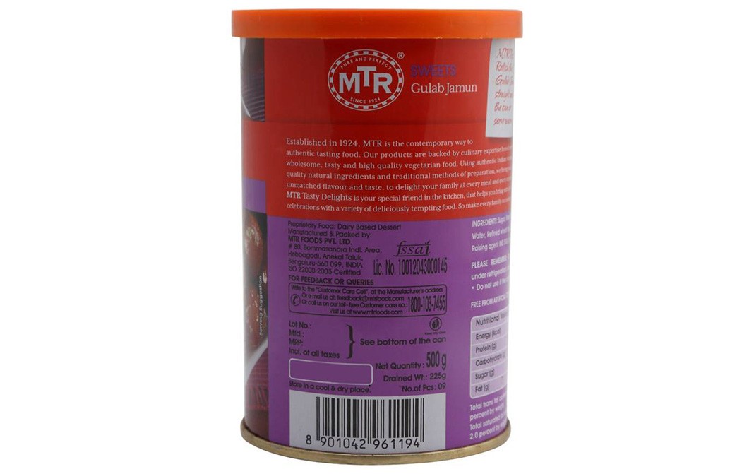 MTR Gulab Jamun    Tin  500 grams